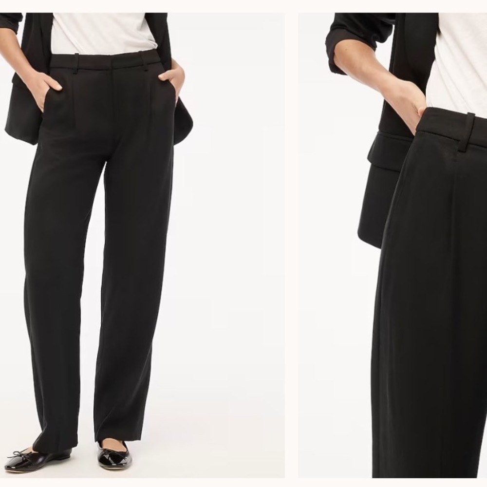 J. Crew Petite Wide Leg Pleated Twill Trouser Pant 2 Black 100% Tencel